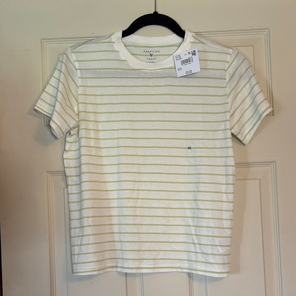 American Eagle Green and Cream Striped Tee